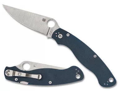 Spyderco Military 2 Compression Lock Folding Knife - 4" CPM-SPY27 Satin Plain Blade, Cobalt Blue G10 Handles - C36GPCBL2