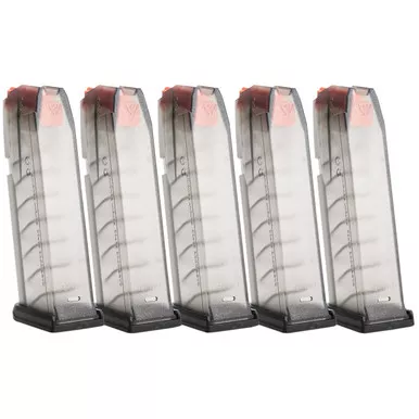 Strike Industries Glock 19 9MM Magazine - 5 PACK - 15 Round Capacity, Clear Polymer