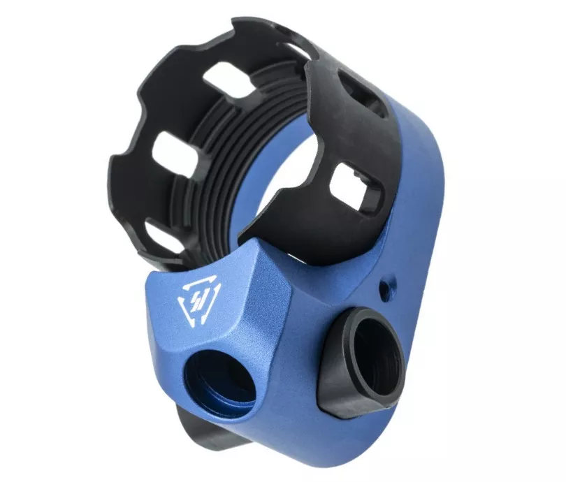 Strike Industries TRIBUS Enhanced Castle Nut & Extended End Plate Version 2- Blue