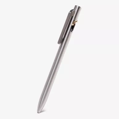 Tactile Turn Switch Pen Titanium - Slim Titanium Body, Milled Titanium Clip, and Bronze Switch