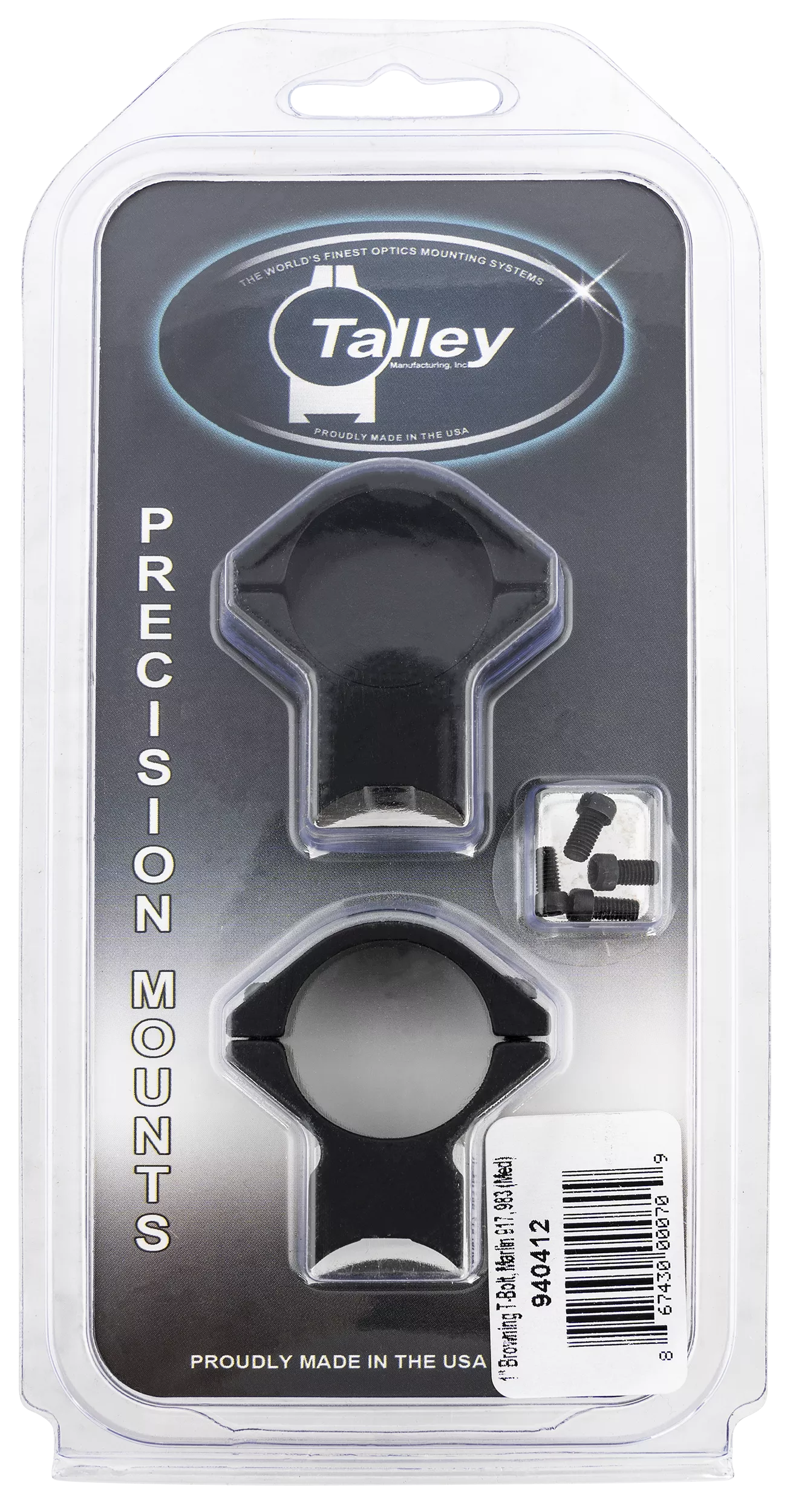 Talley 940412 Scope Mount/Ring ComboBlack Anodized Aluminum 1" Tube Browning T-Bolt Medium Rings 0 MOA