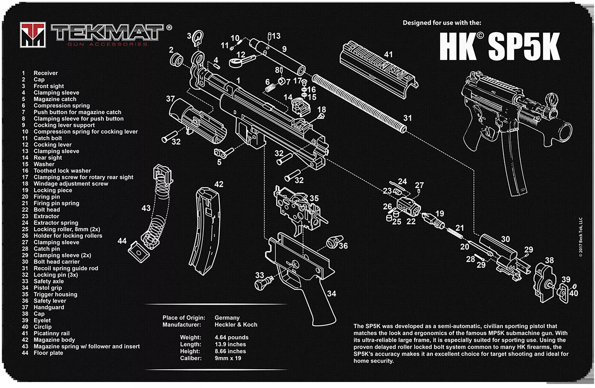 TekMat TEKR17HKSP5K HK SP5K Cleaning Mat 11" x 17" Black/White Rubber