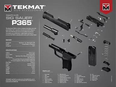 TekMat TEKR20SIGP365 Sig Sauer P365 Ultra 20 Cleaning Mat Sig P365 Parts Diagram 15" x 20"