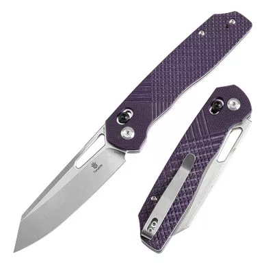 Tenable Knives Shard Crossbar Lock Folding Knife - 3.47" 14C28N Stonewashed Reverse Tanto Blade, Gray Aluminum Diamond Pattern Handle - T1006V4