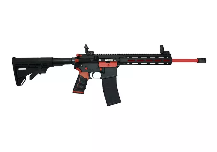 Tippmann Arms M4-22 Redline Semi Automatic Rifle 22 Long Rifle 16″ Black Threaded Barrel Anodized Black Frame Red Pistol Grip