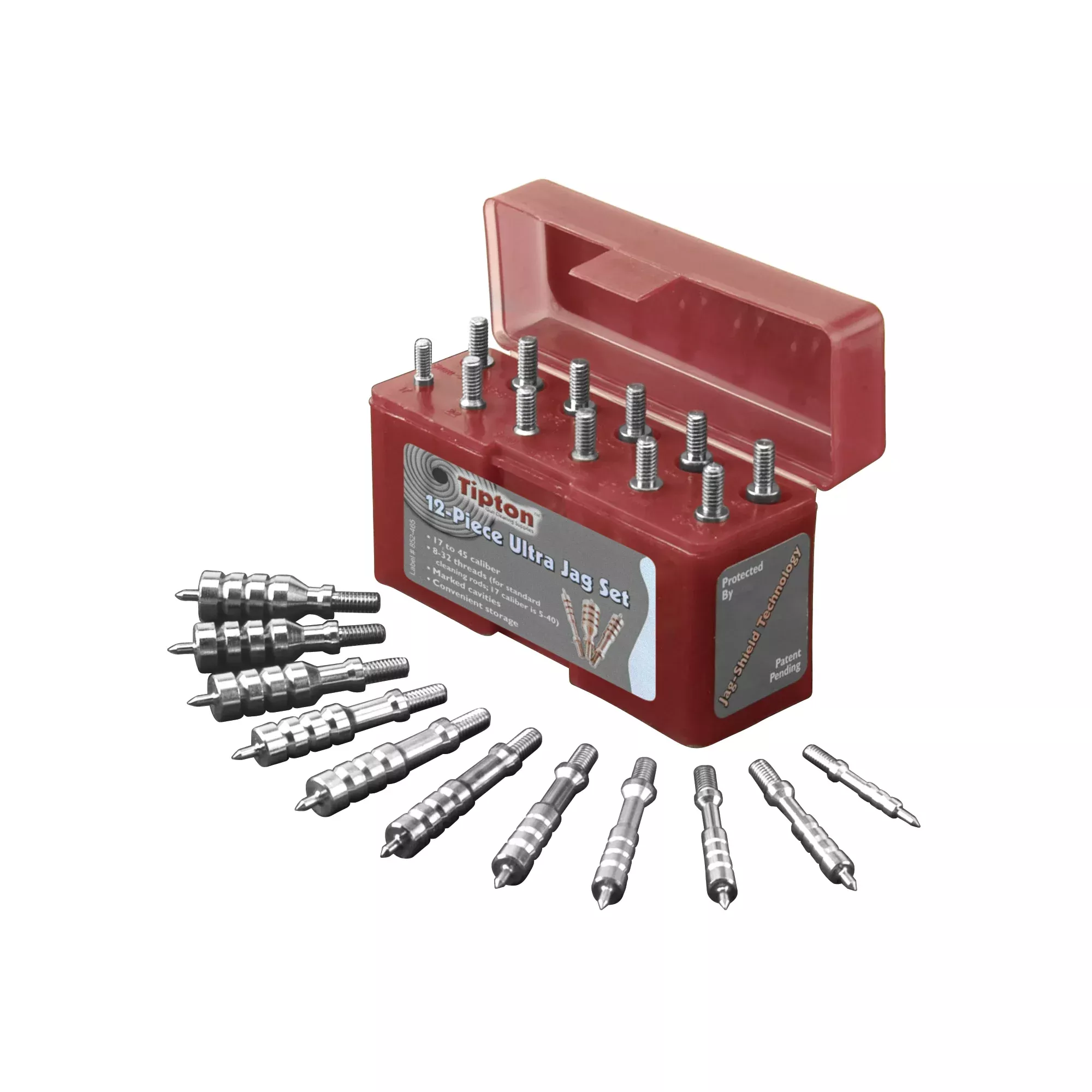 Tipton Ultra Jag Set, 12-Piece Nickel-Plated Brass Cleaning Jags, Hinged Case, 500012