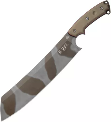 TOPS Knives El Chete Fixed Blade - 12" Midnight Bronze Camo Blade, Green/Black Canvas Micarta Handles with Rocky Mountain Tread, Kydex Sheath with Dangler Attachment - ELCH03-CAMO