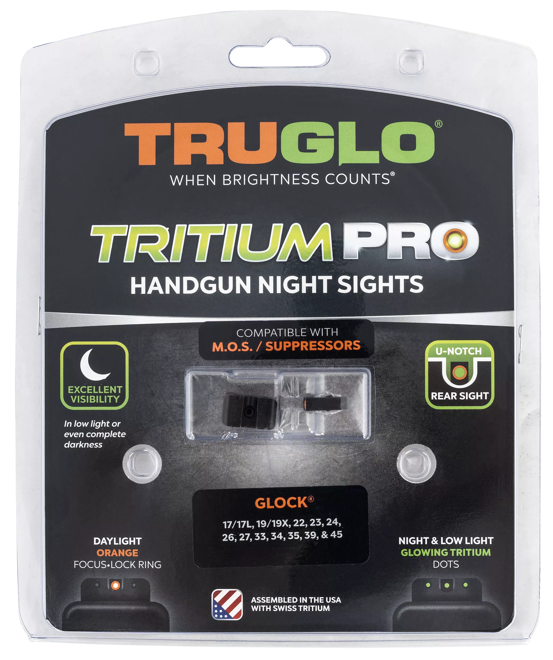 TruGlo TG231G1MC Tritium ProBlack | Green Tritium Orange Outline Front Sight Green Tritium Rear Sight