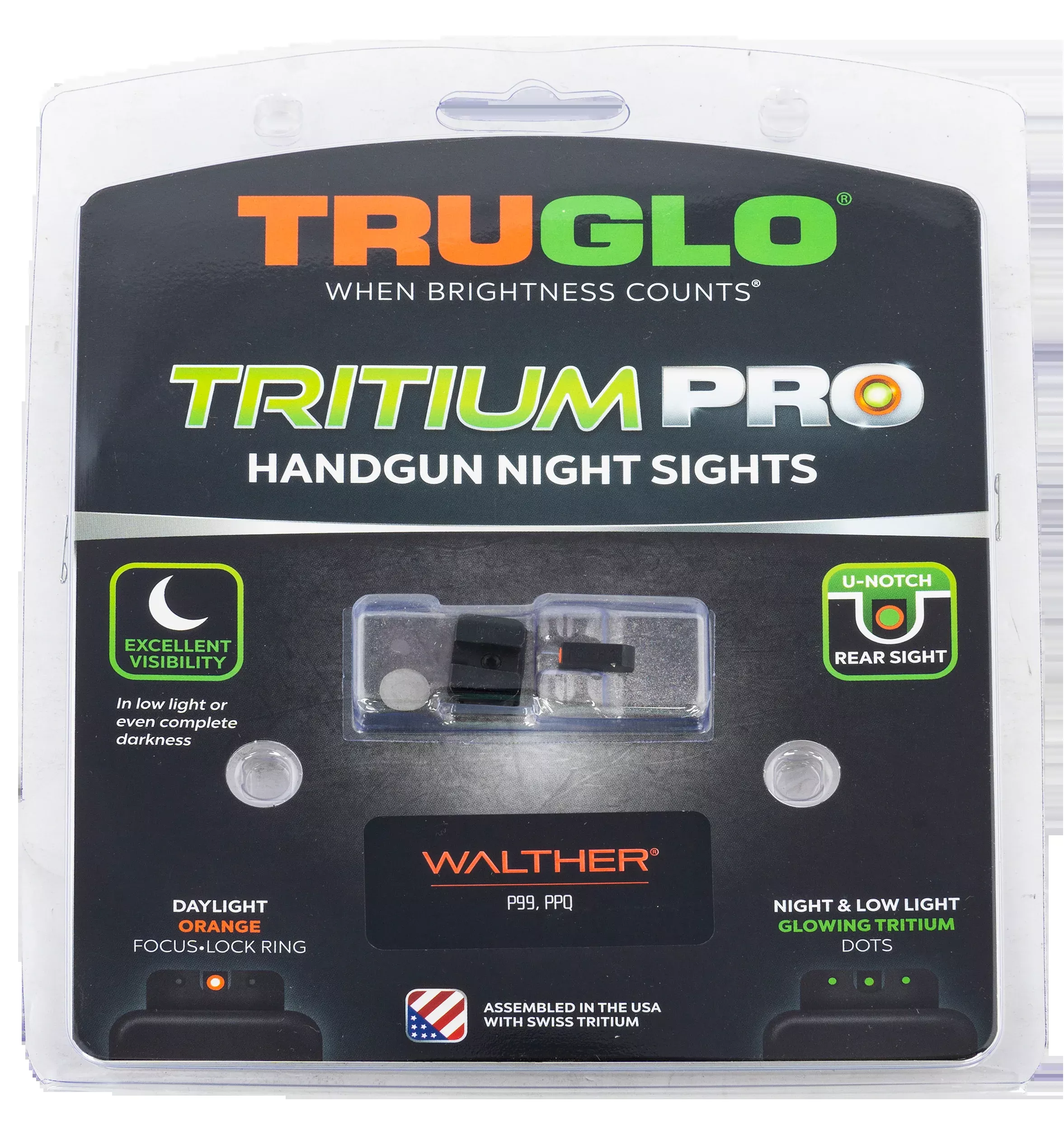 Truglo Tritium Pro Night Sight Set for Walther PPQ/P99 – Orange Focus-Lock Front, U-Notch Rear, TG231W1C