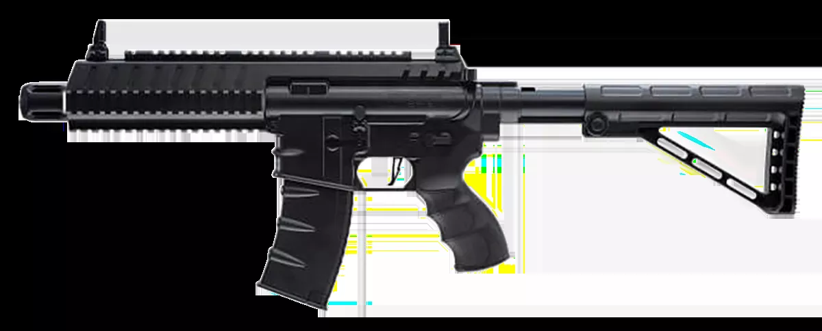Umarex 2252120 Steel Strike Air Rifle CO2 177 BB Single Shot Or 6Round Burst Mode, 30rd Drop Free Magazine, 900 BB Capacity Reservoir, Flat Top Picatinny Rail, Flip Up Sights, Adjustable Stock