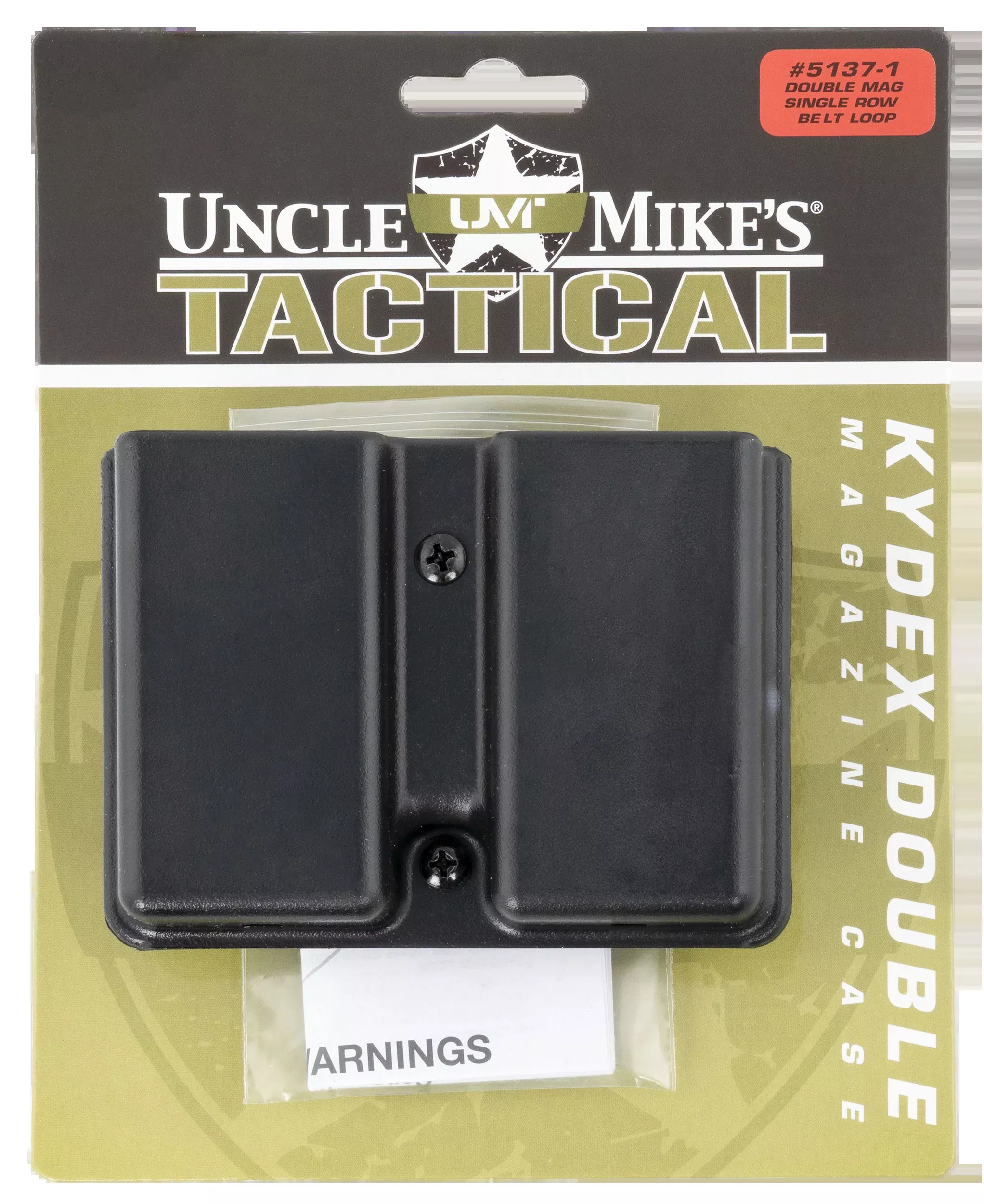 Uncle Mike's Kydex Double Magazine Case with Belt Clip, Fits 1.75 in Belts, Single-Stack, 51371