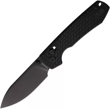 Vosteed Cutlery Raccoon Folding Knife - 3.25" Nitro-V Black Drop Point Blade, Black Textured Aluminum Handles