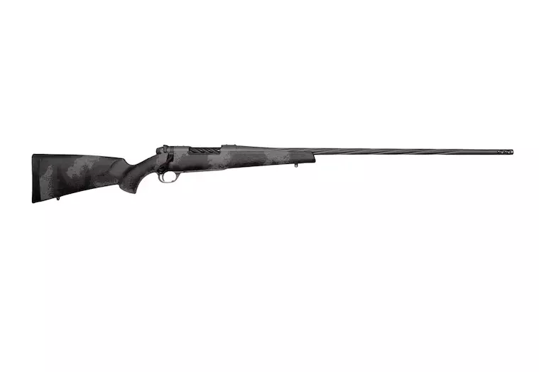 Weatherby Mark V Live Wild Bolt Action Rifle 25 Creedmoor 24″ Fluted Graphite Black Threaded Barrel Graphite Black Frame Black/Gray Field Stock