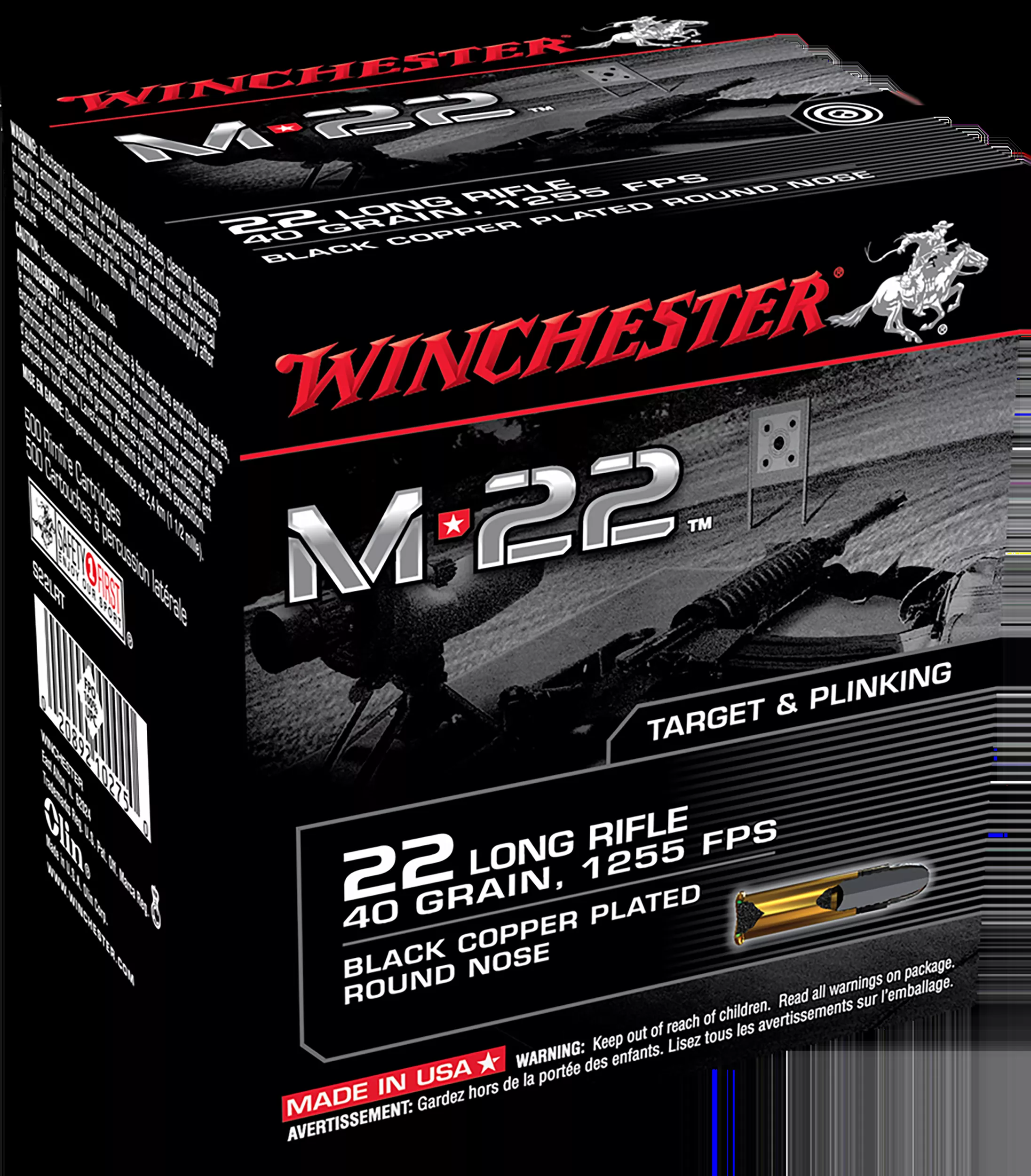 Winchester Ammo S22LRT M-2222LR 40gr Black Copper Plated Round Nose 1000 Per Bx/2 Case *Bulk