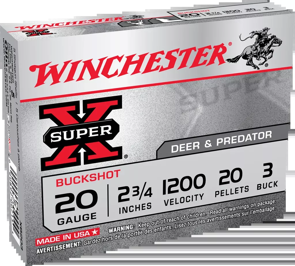 Winchester Ammo Super X 20 Gauge 2.75in 3 Buckshot 20-Pellet Shotshells Value Pack XB203VP