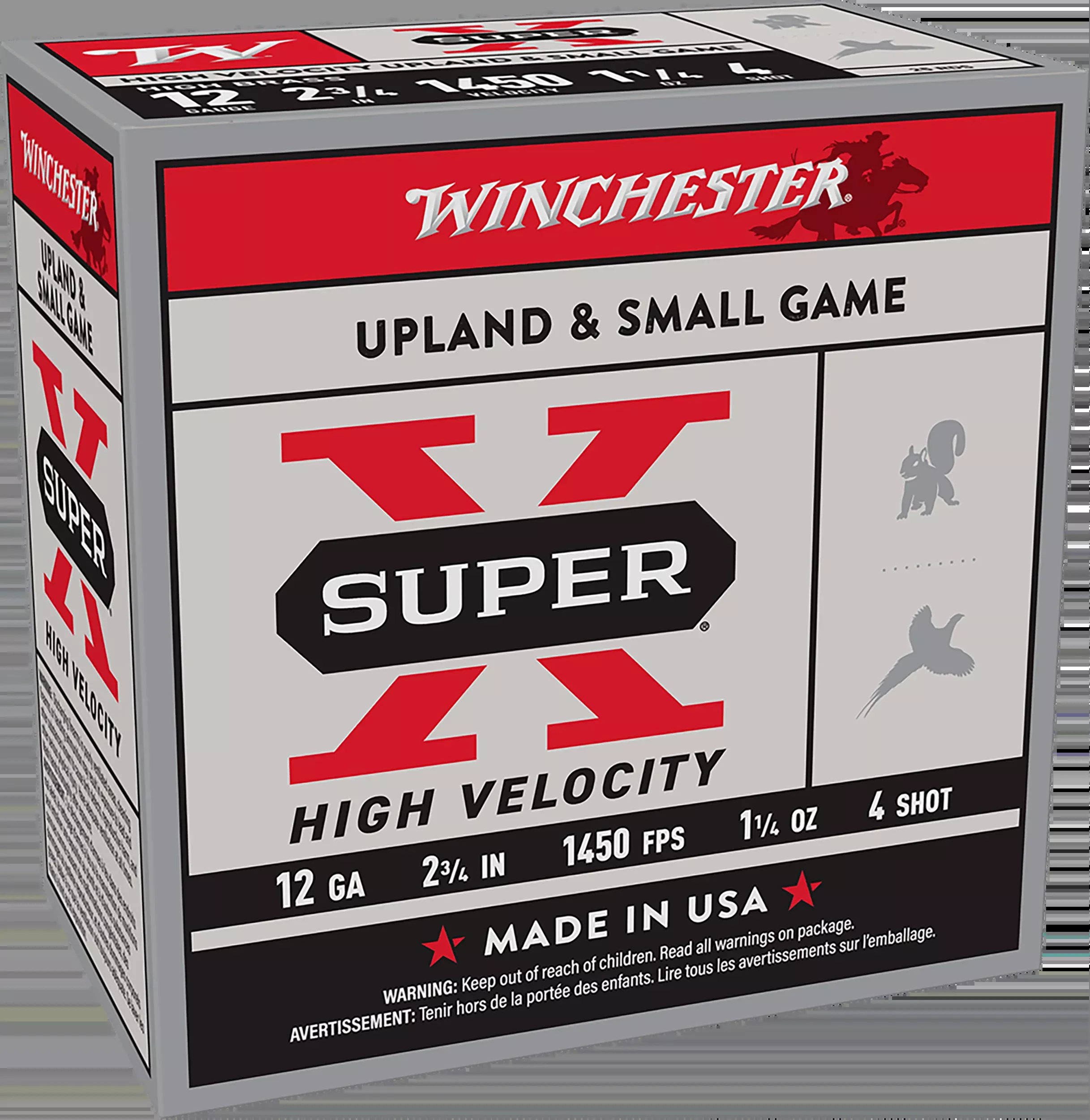 Winchester Ammo Super-X High Velocity 12 Gauge 2-3/4in #4 Shot 1-1/4oz 25rd Shotshell X12HV4