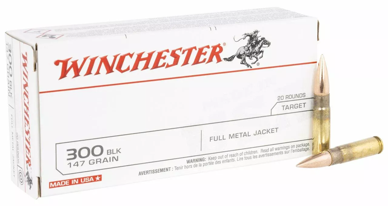 Winchester Ammo USA300B147 USA Target 300 Blackout 147 gr Full Metal Jacket Open Tip (FMJOT) 20 Bx/ 10 Cs