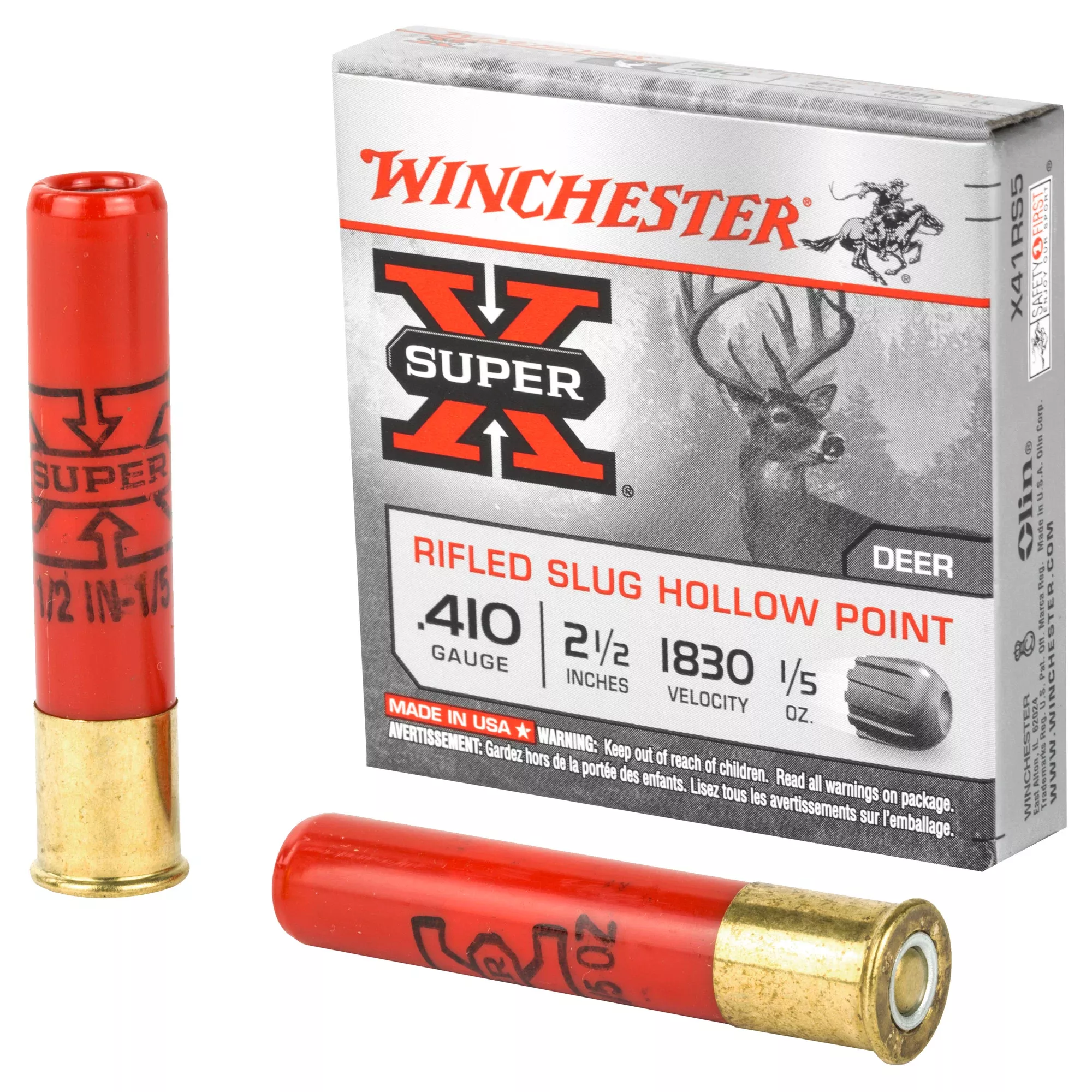 Winchester Ammunition Super-X .410 Bore 2.5 Inch Rifled Slug Hollow Point 1/5 oz 5 Rounds X41RS5