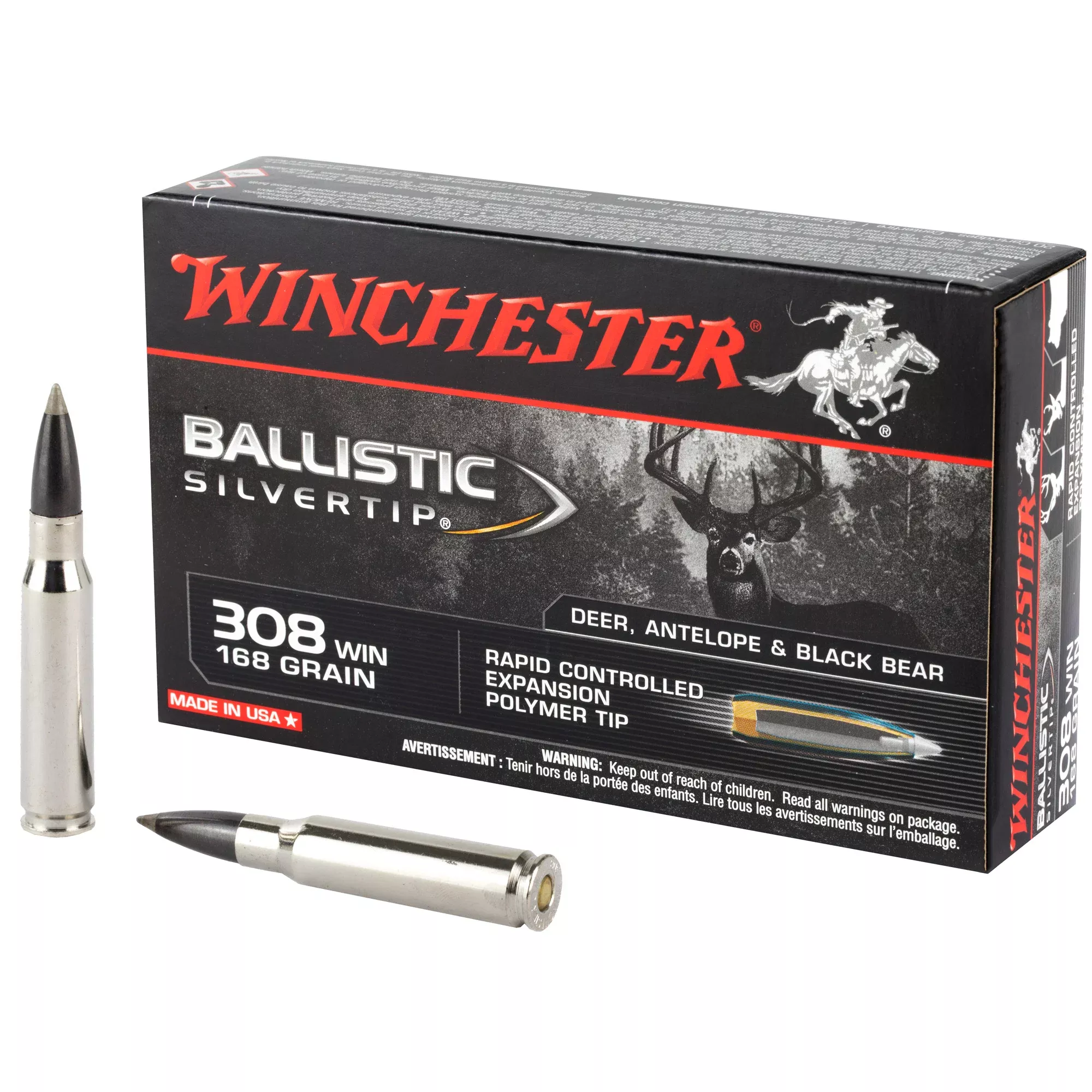 Winchester Ballistic Silvertip .308 Winchester 168 Grain Polymer Tip Rifle Ammo, 20 Rounds SBST308A