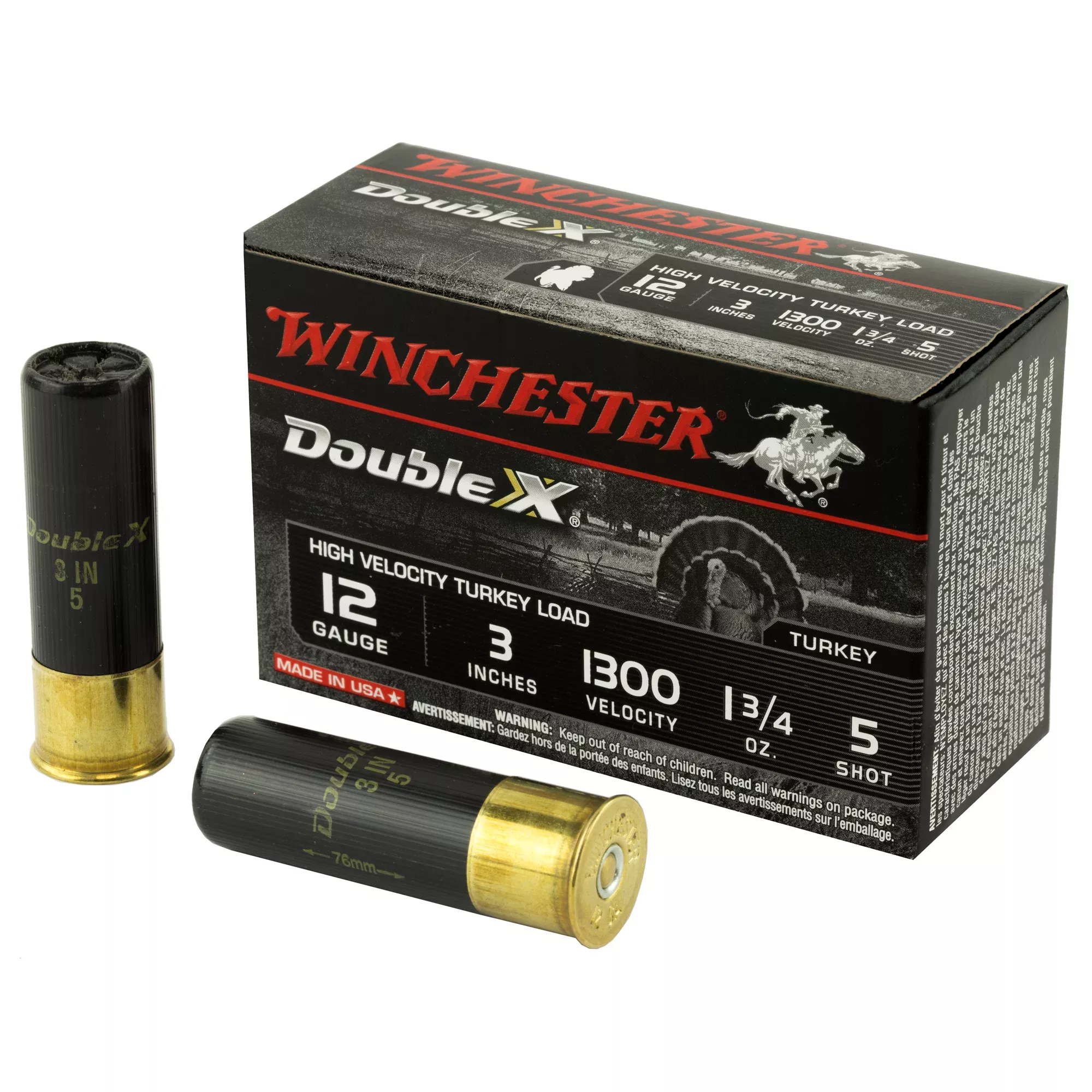 Winchester Double X High Velocity Turkey 12 Gauge 3-Inch #5 Shotshells, 10-Round Box STH1235
