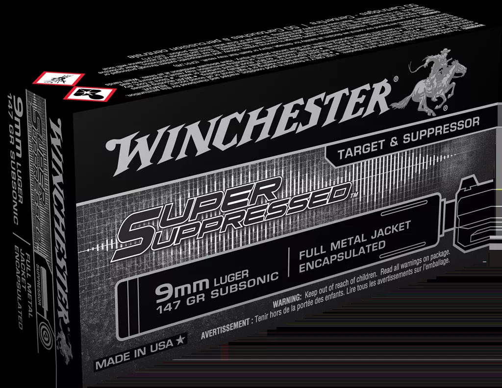 Winchester Super Suppressed 9mm Luger Ammo 147 Grain Full Metal Jacket - SUP9