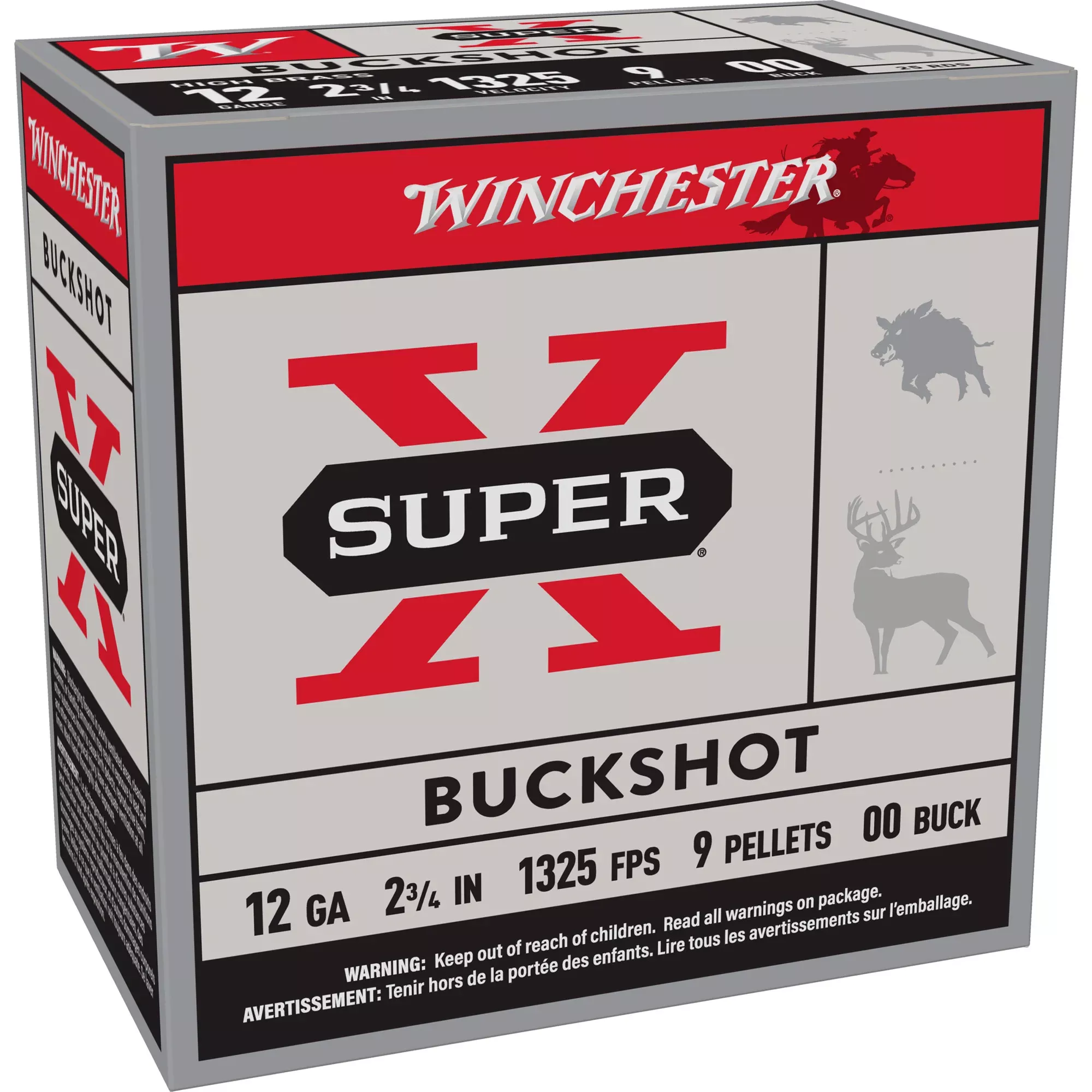 Winchester Super-X 12 Gauge 2.75in 00 Buckshot 9-Pellet 25-Round Box XB1200VP25