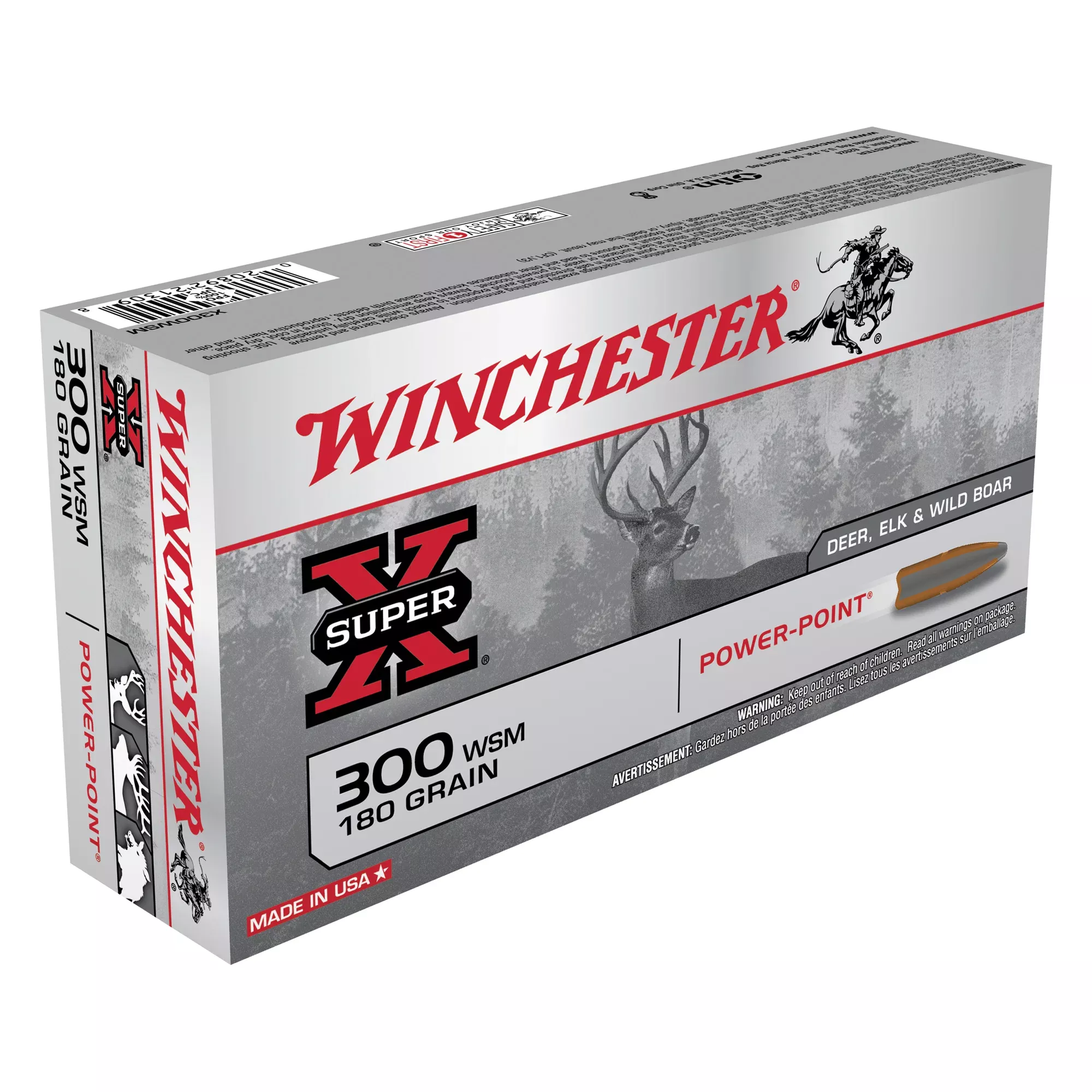 Winchester Super-X Power-Point .300 WSM 180gr Rifle Ammo 20-Round Box X300WSM