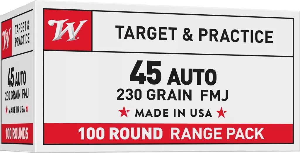 Winchester USA .45 ACP 230 Grain FMJ Handgun Ammo – 100 Rounds