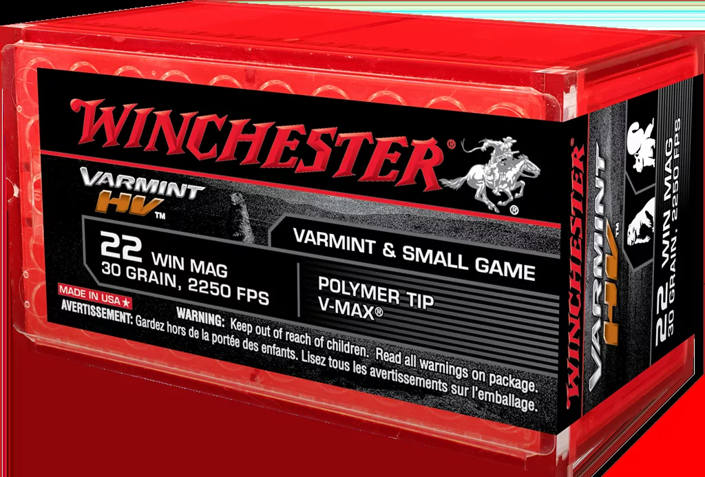 Winchester Varmint HV 22 WMR Ammunition 30 Grain Hornady Polymer Tip V-Max - S22M2PT