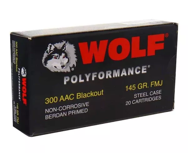 Wolf Ammunition Polyformance 300 AAC Blackout 145gr FMJ Steel Case 20rd 300AACFMJ