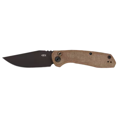 Zero Tolerance 0512 AUTO Folding Knife - 3.45" CPM-CruWear Dark Bronze Cerakote Clip Point Blade, Natural Canvas Micarta and Titanium Handles, Reversible Clip