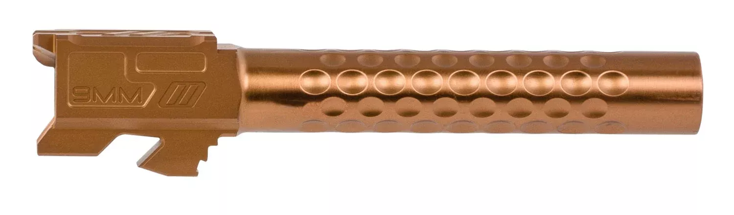 ZEV BBL17OPTBRZ Optimized Match Grade9mm Luger, Compatible w/Glock 17 Gen1-4, 4.49" Bronze PVD 416R Stainless Steel Dimpled Barrel