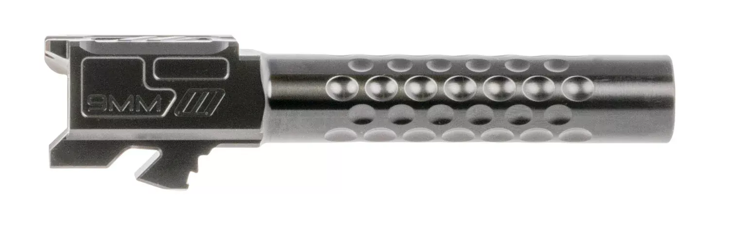 ZEV BBL19OPTDLC Optimized Match Grade9mm Luger, Compatible w/Glock 19 Gen1-4, 4.02" Black DLC 416R Stainless Steel Dimpled Barrel