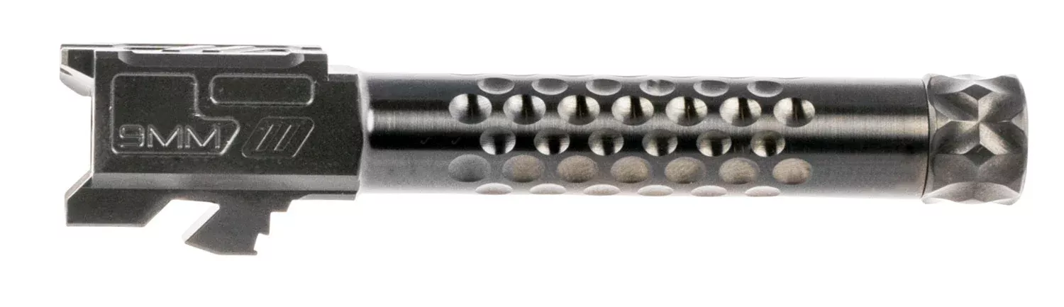 ZEV BBL19OPTTHDLC Optimized Match Grade9mm Luger, Compatible w/ Glock 19 Gen1-4, 4.02" Black DLC 416R Stainless Steel Dimpled/Threaded Barrel